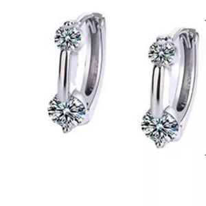 New S925 Sterling Silver White Zircon Small Huggie Hoop Earrings
